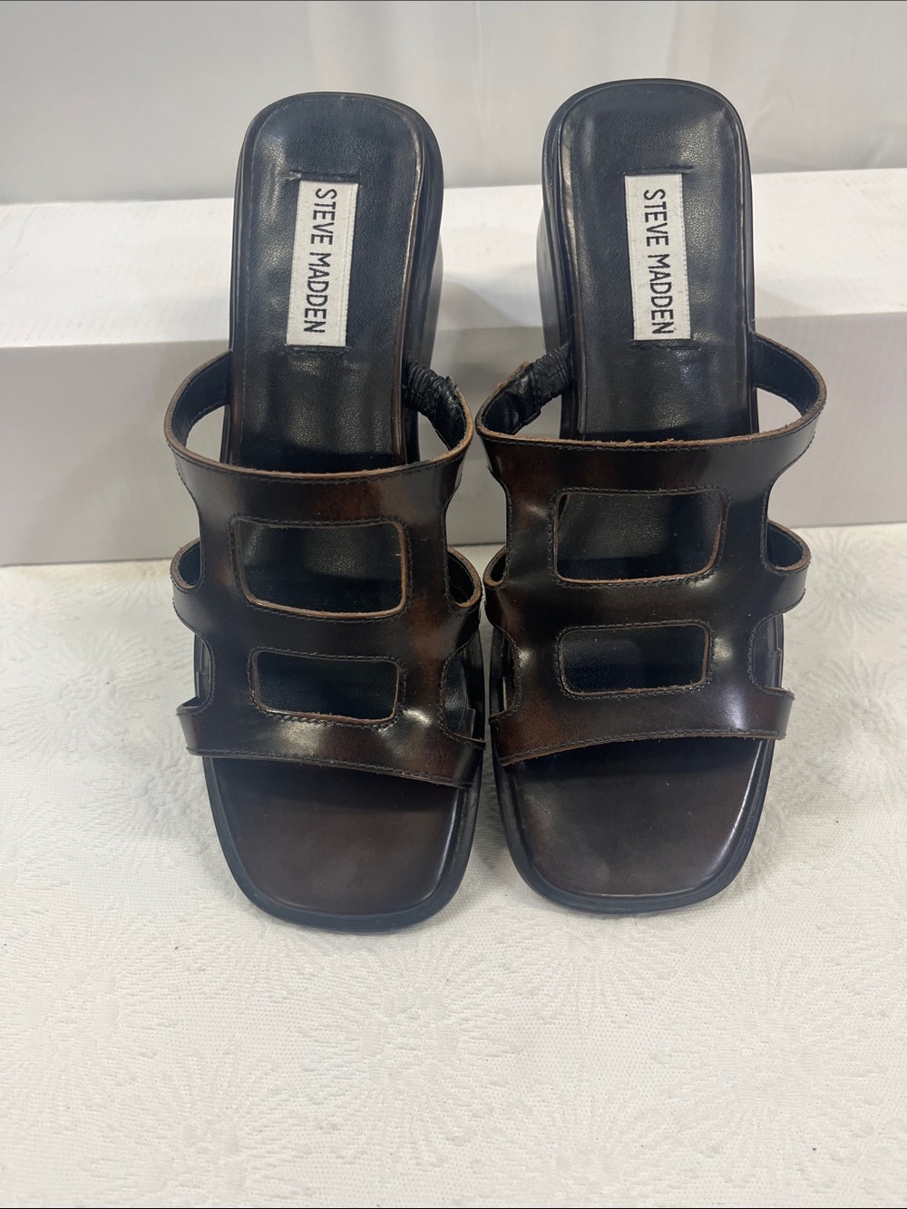 Steve Madden Dark Brown Leather Cutout Slide Mules